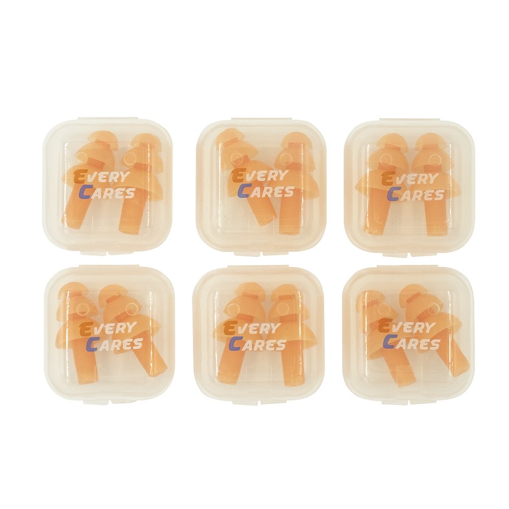 Every Cares Silicone Swimming Earplugs, 6 Pairs, Comfortable, Waterproof, Ear Plugs Swimming Showering Case