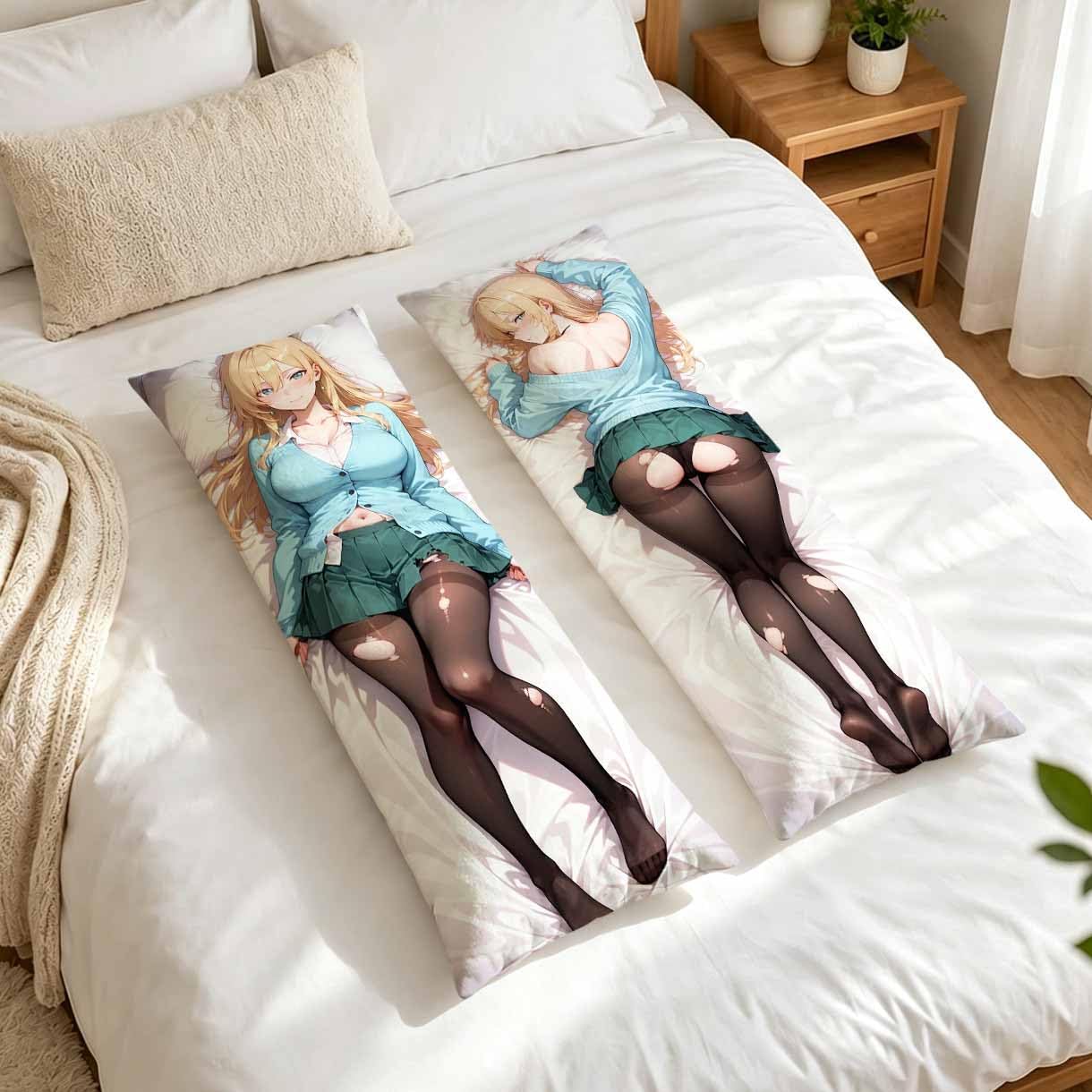 Anime Girl Pillow Case Personalized with Zipper Body Pillowcase Double-Sided Hugging Body Throw Pillow Cover Peach Skin 50x160cm