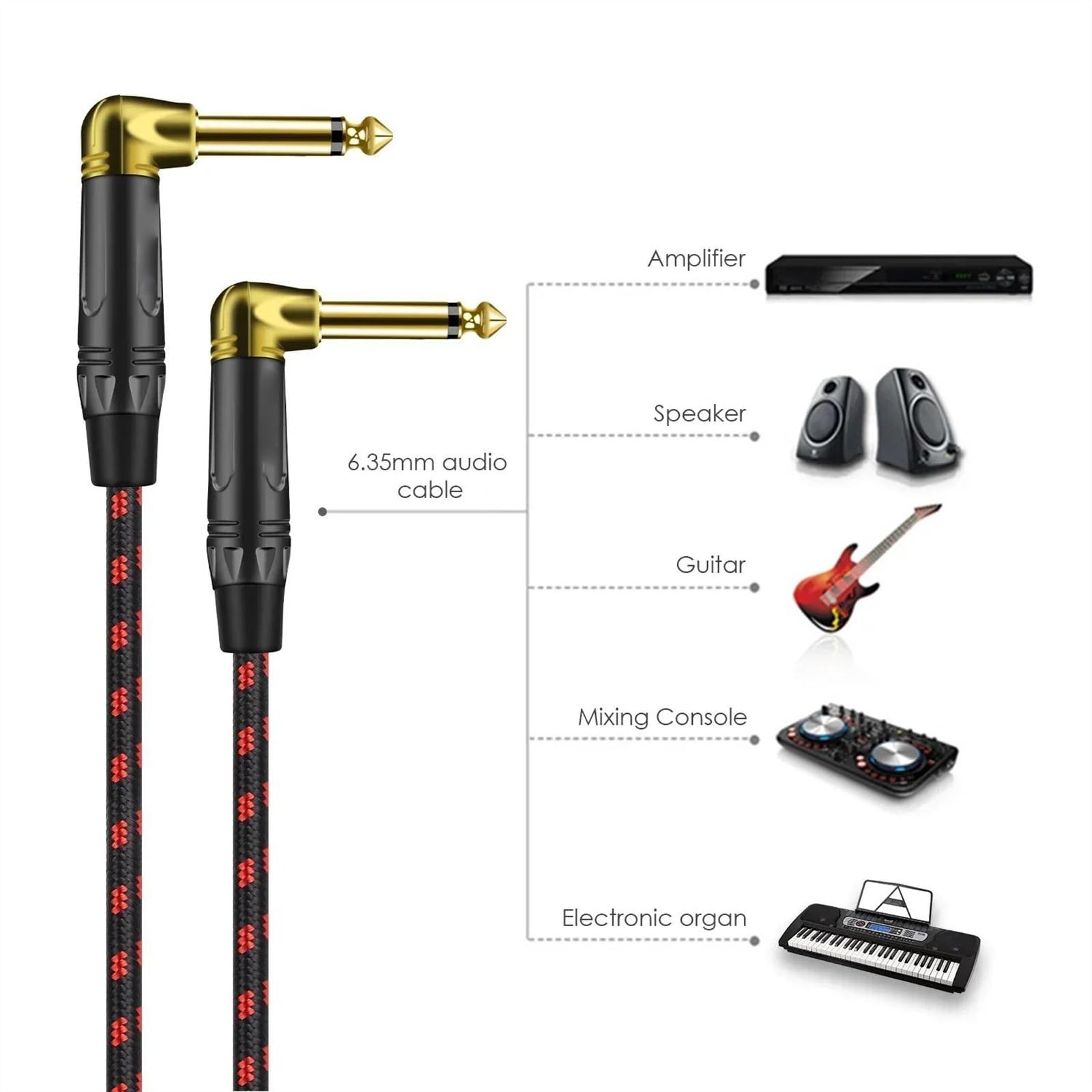 Cavo Mono Jack Da 6,35 Mm Placcato In Oro Ad Angolo Retto Cavo Maschio-maschio Per Sintetizzatori Per Tastiera Per Chitarra Cavo Audio per Strumento Chitarra (Color : 10M)