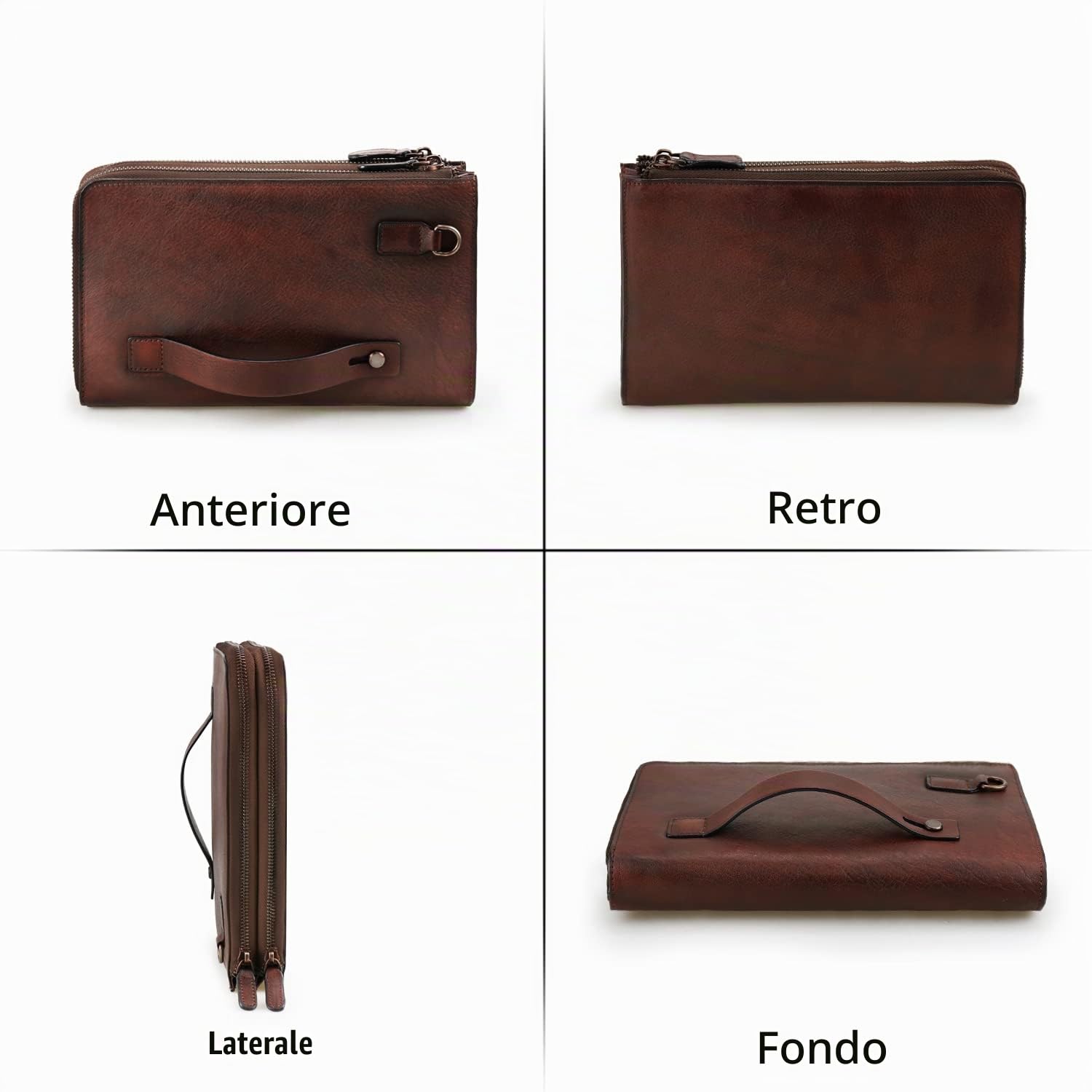 LETEULO Borsa da polso da uomo in vera pelle portamonete borsa da viaggio con frizione Caffè