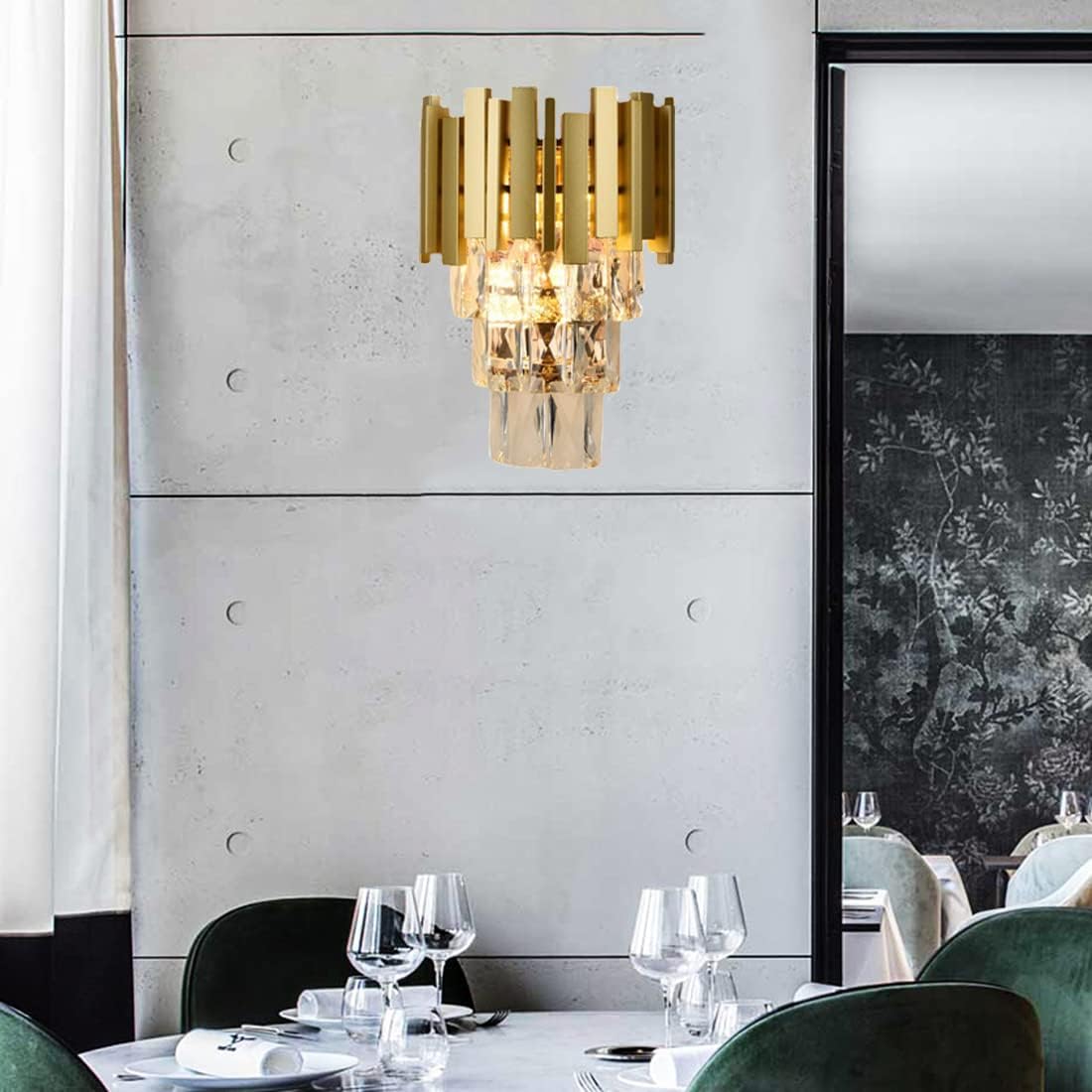 Crystal Wall Lamp Sconce Light 3 Layer Crystal Lamp Shade Elegant Modern Metal Lighting Decor Lamp for Bedroom Bathroom Entryway Hotel Restaurant (Gold)