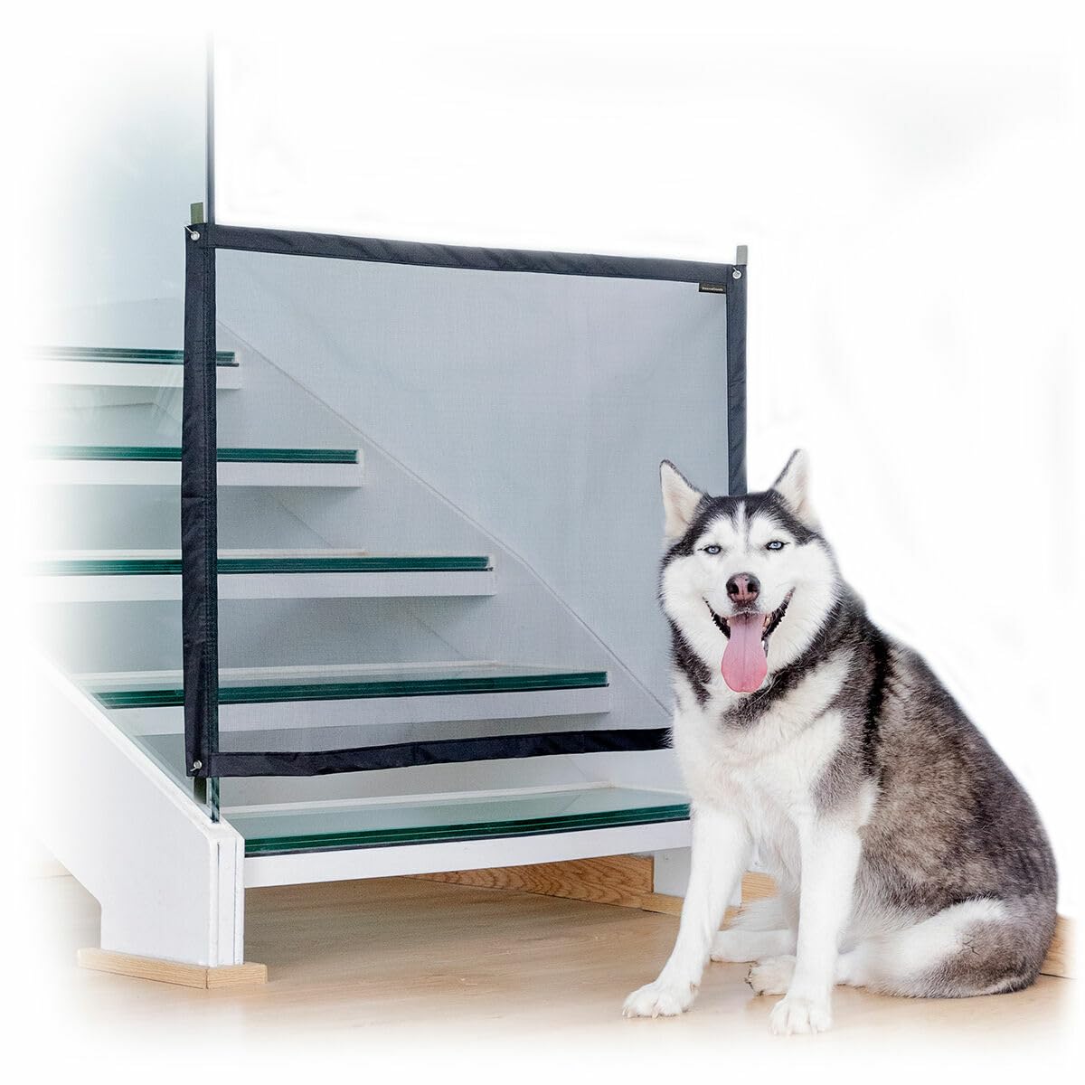 InnovaGoods® Barrera de Seguridad para Perros Mascotas 73-112 cm, Red de Seguridad para escaleras y Puertas con colgadores Adhesivos de Calidad 3M, Diversos usos y Espacios, Montaje sin Herramientas.