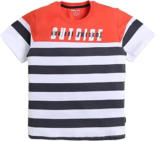 Bumchums Boys Casual Regular Fit Half Sleeve Round Neck T-Shirt for Kids, Boys, Striped Printed Price In India