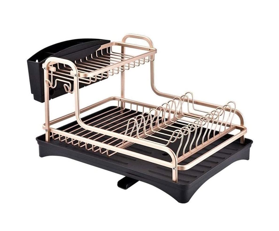 GOOPEEG Dish Drainer,Dish Rack Aluminium Dish Rack Kitchen Organizer Storage Drainer Drying Plate Shelf Easy Dish Organization(2 Tier)