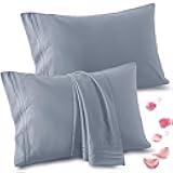 2 Pack Standard Pillow Cases - 20x26 Inch, 1800 Thread Count Microfiber Pillowcases Standard Size Grey Pillow Cases Luxury & Soft Embroidered Bed Pillow Covers with Envelope Closure
