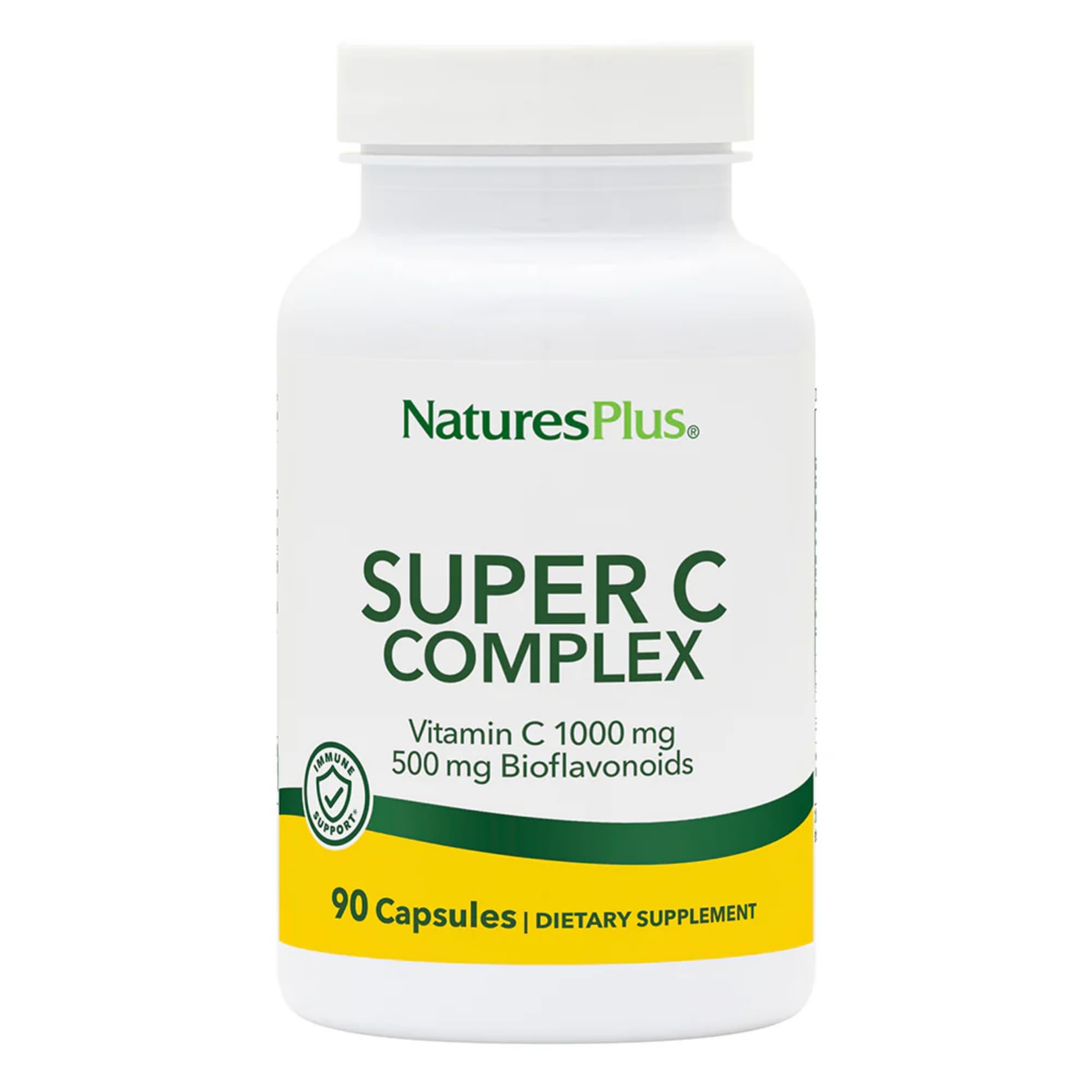 Super C Complex - 1000 mg Ascorbic Acid, 90 Vegetarian Capsules - High Potency Vitamin C Supplement, Antioxidant - Gluten-Free - 45 Servings
