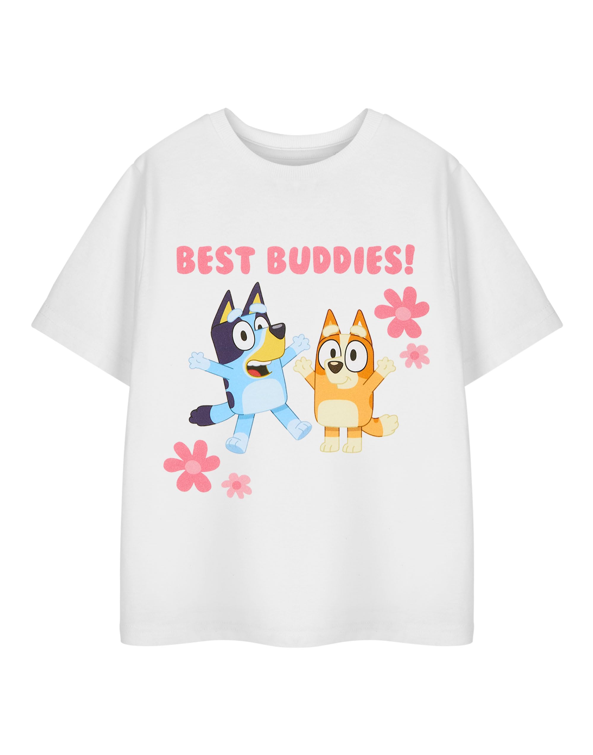 Bluey Girls White & Bingo Best Buddies! Cartoon Graphic Tee | Classic Crew Neck T-Shirt | Plain Short Sleeve Top For Casual Wear Size 3-4 Years