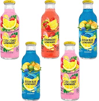 Fruity Lemonade Drinks 473ml   Lychee, Strawberry & Ocean Blue Flavours, Refreshing Summer Soft Drink Variety Pack, Cold Fizzy Beverage Bottles 6 x Bottle, Random Mixed