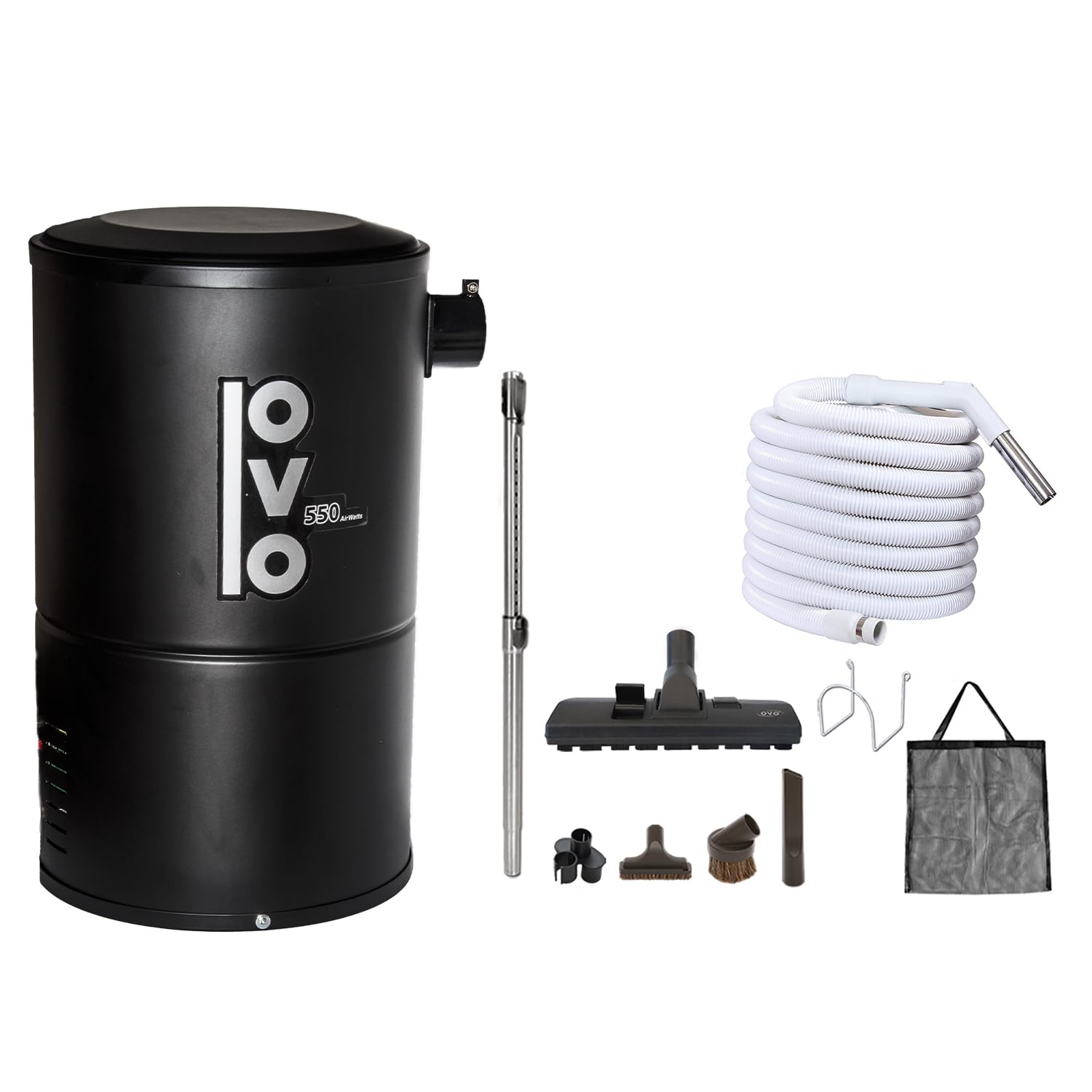 OVOCompact and Powerful Central Vacuum System, 550 Airwatts, Use with Disposable Bags ONLY, 18L or 4.75Gal + 30 ft Garage Accessory Kit Included