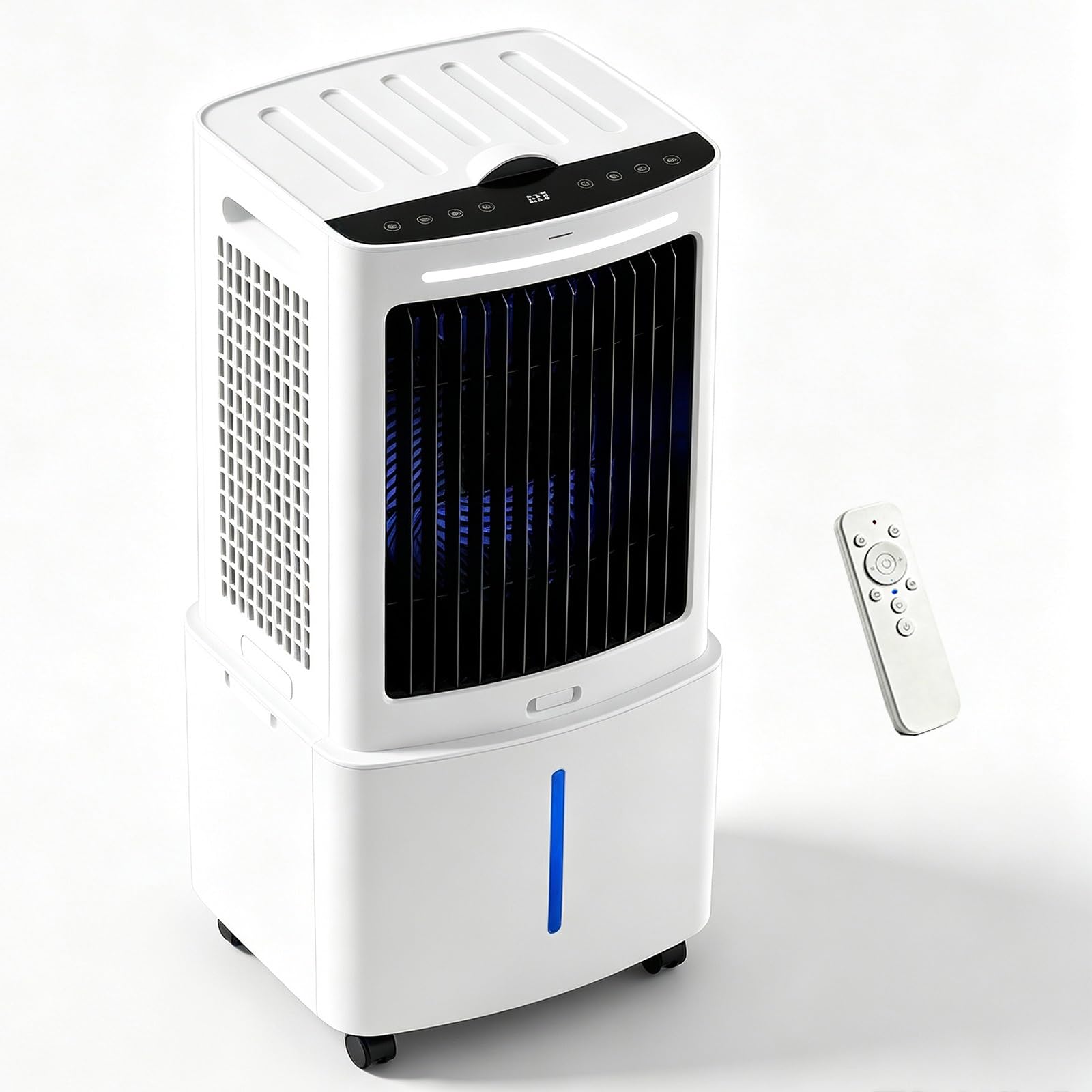 WNGJZZYC 25L Large Mobile Evaporative Air Cooler, 3-in-1 Portable Swamp Cooler with Remote, 12H Timer, 3 Speeds, 6 Ice Packs, Wide-Angle Oscillation, for Bedroom Garage Large Space