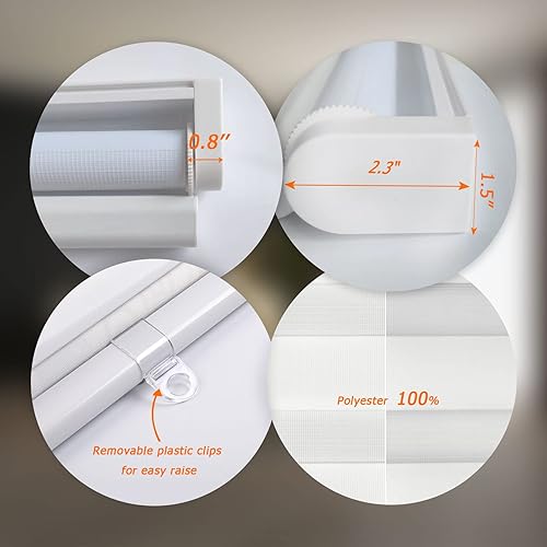Miniatura 6 de Persianas enrollables sin cordones de cebra, de doble capa, traslúcidas día y noche, horizontales sin cordones para ventanas, control de luz de