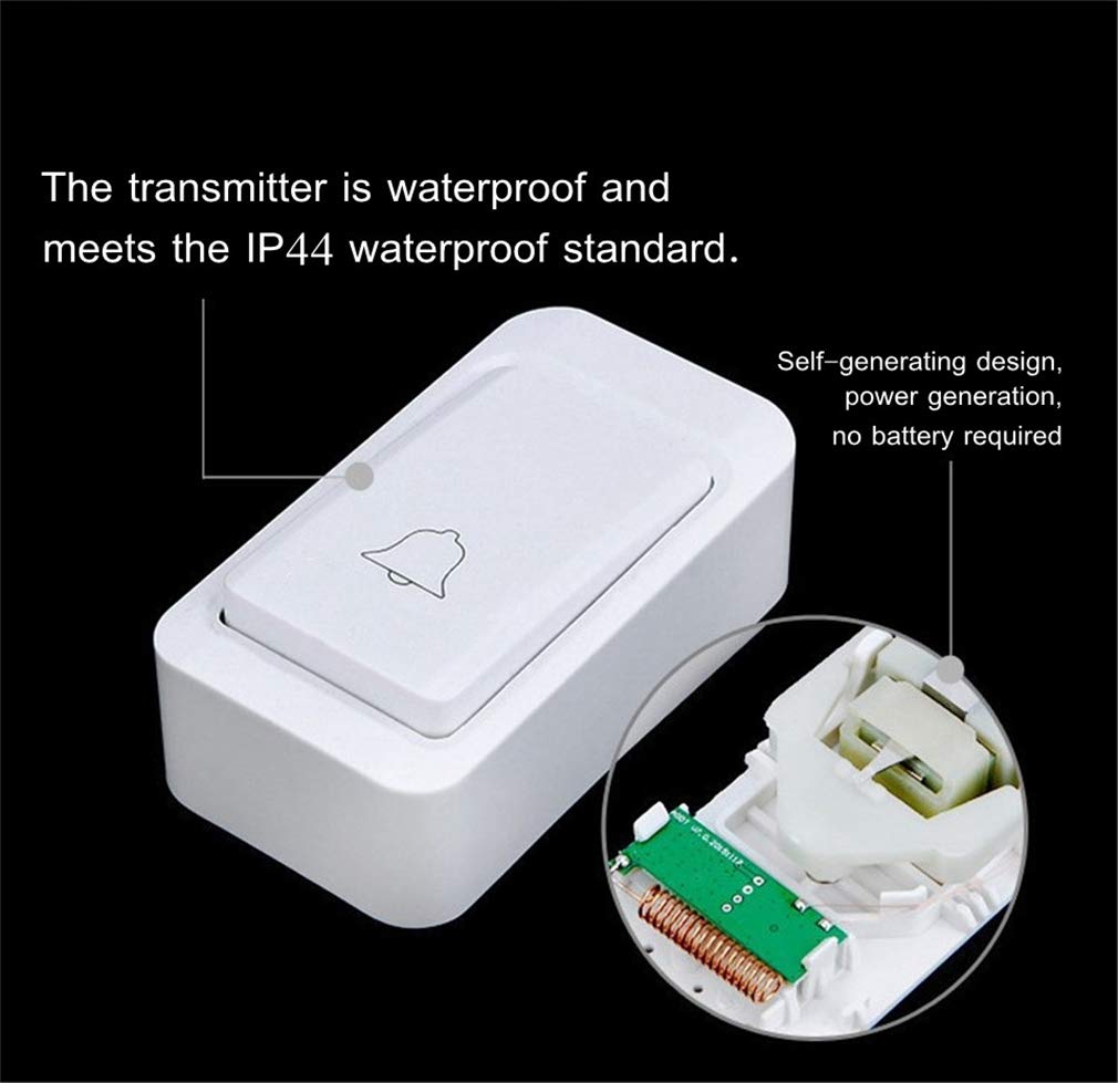 Timbre Inalámbrico, Impermeable De Largo Alcance Autoalimentada Timbre Inalámbrico Timbre De Puerta, 38 Timbre 3 Volumen Negro, (1 Timbre Botón Y 3 Receptores),Blanco