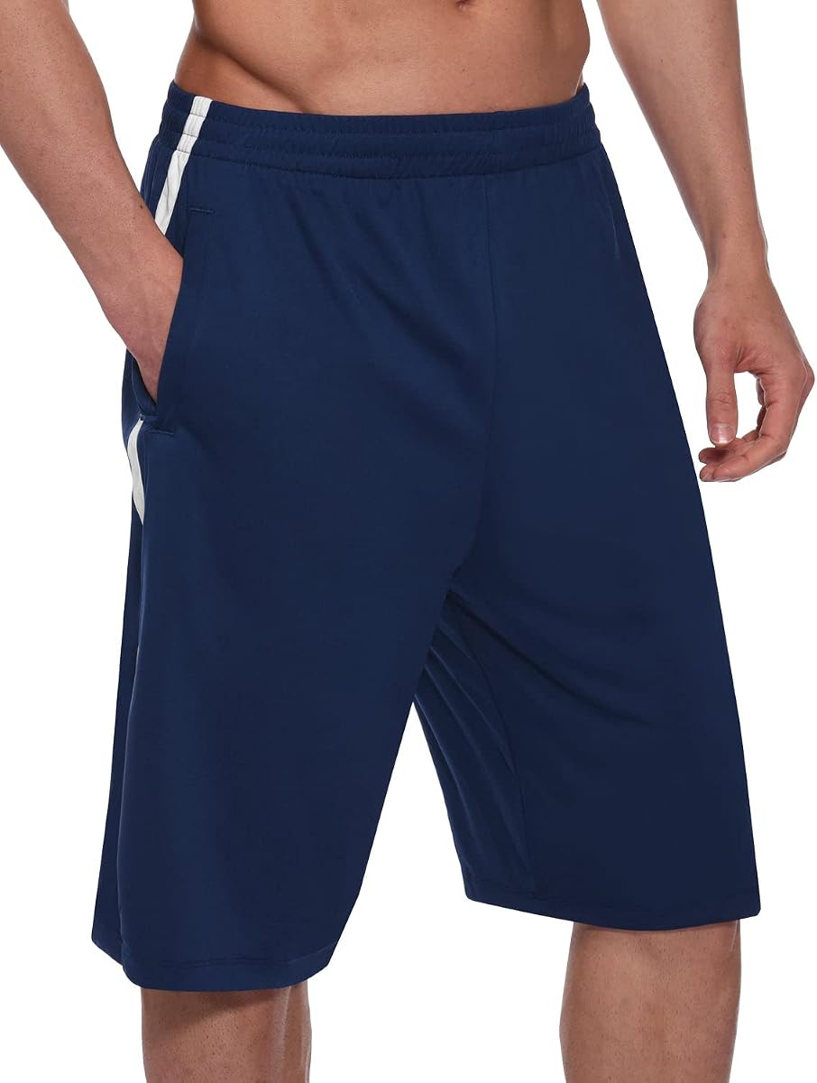 Baleaf Pantalones cortos de baloncesto para hombre largos con bolsillos con cremallera, cordones de entrenamiento de secado rápido, 11"