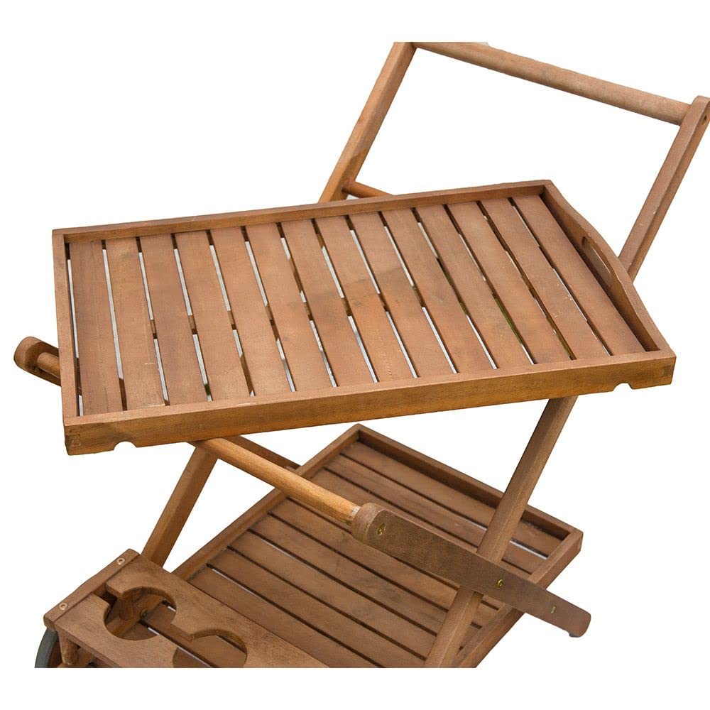 Carrellino in Legno di Eucalipto Amalfi – Carrello Portavivande da Portata, carrellino con Ruote Portabottiglie con Vassorio, Marrone, 69x52xh.75 cm