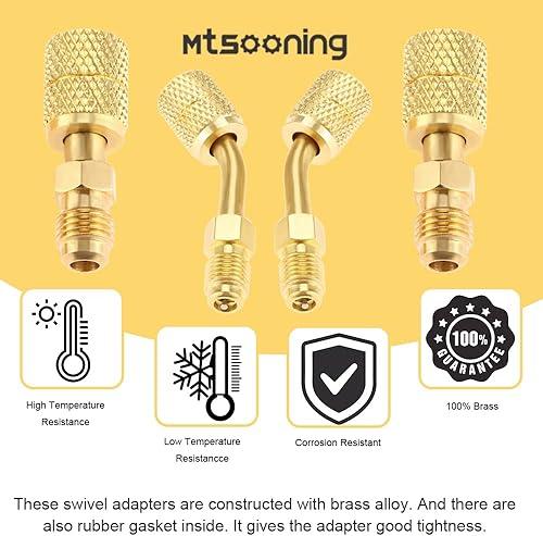Miniatura 4 de Mtsooning 4 adaptadores R410A Mini Split, 516 pulgadas SAE hembra a 14 pulgadas SAE macho, adaptador de vacío de carga de repuesto para aire