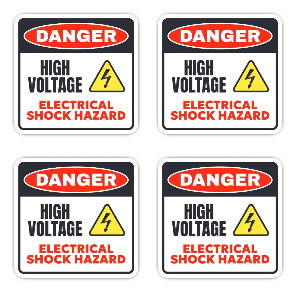 4 x Danger High Voltage Electrical Shock Hazard Sticker 100mm