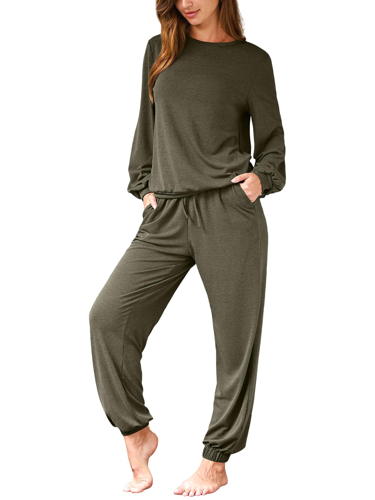 CUPSHE Womens 2 Piece Outfits Lounge Sets Long Sleeve Tops Drawstring Jogger Pants Spring Travel Pants Sets