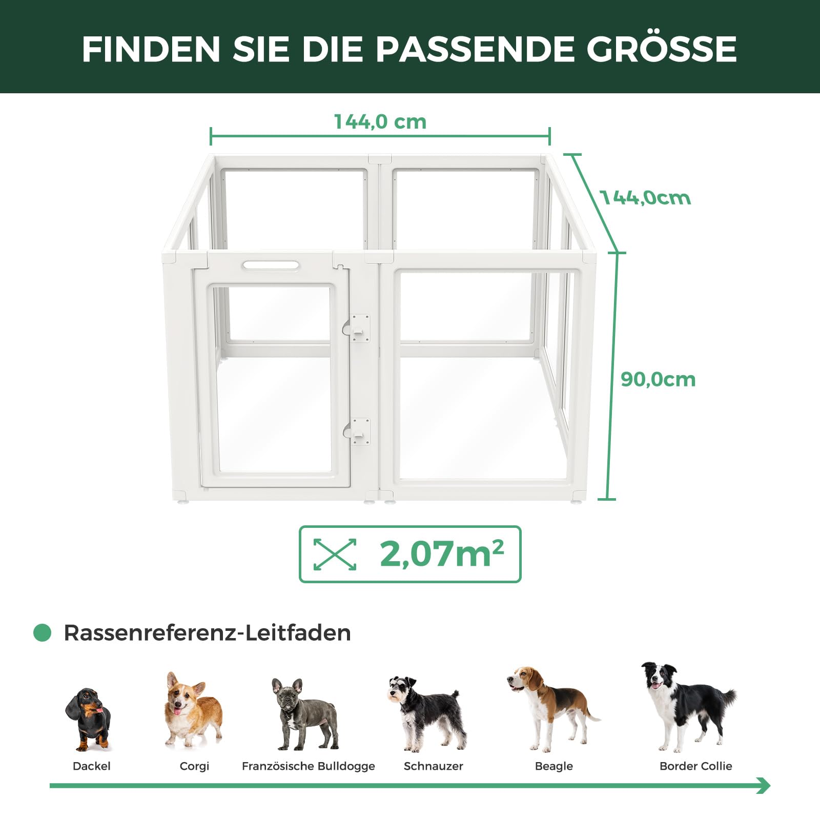 fxw AuraSpace Acryl-Hundespielplatz für mittelgroße Hunde, 35 Zoll, 8 Paneele, weiß