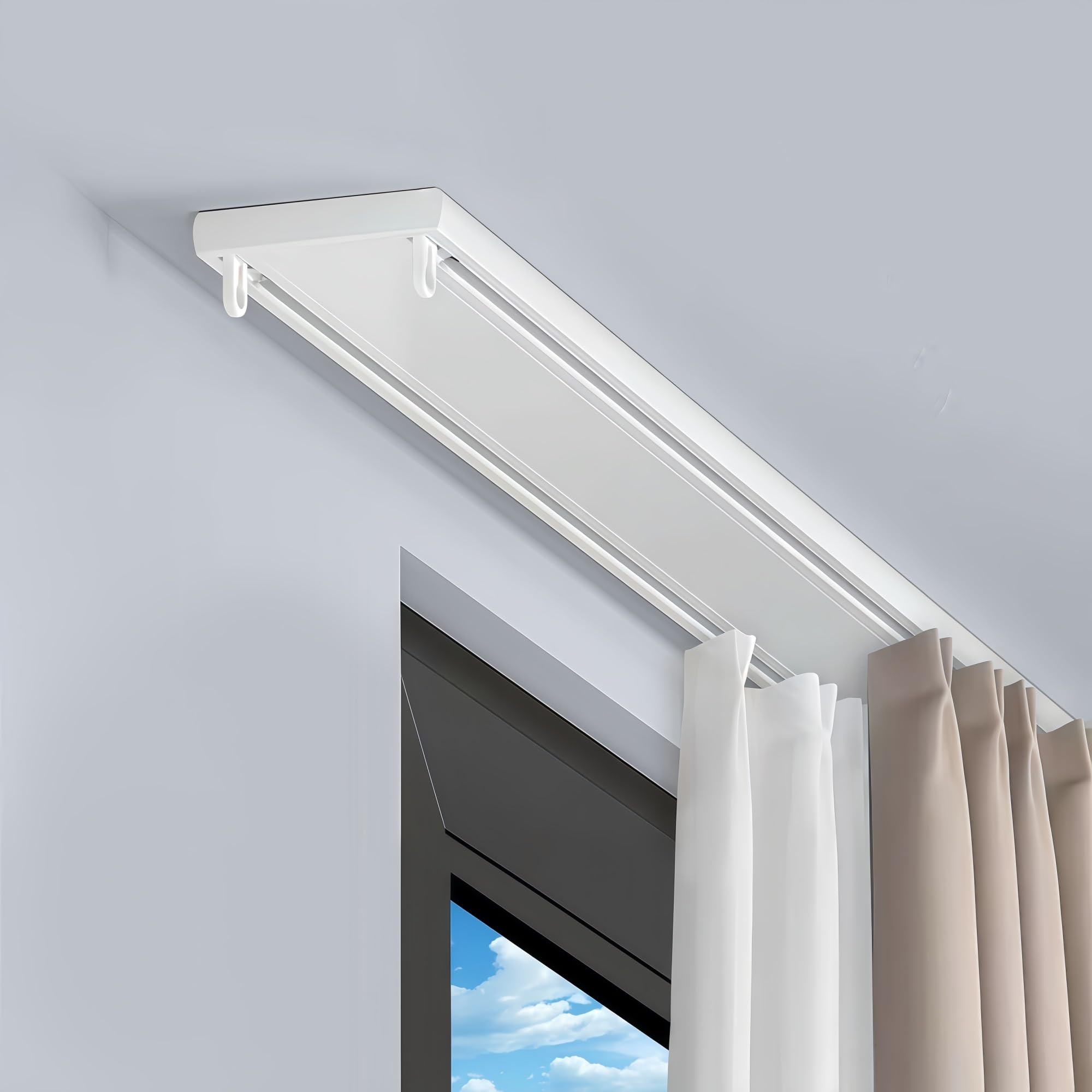 Aluminiowy dwurzędowy system przesuwny k cichy erforowany s do przegród pokojowych wytrzymałe aluminium do salonu i sypialni (biały)