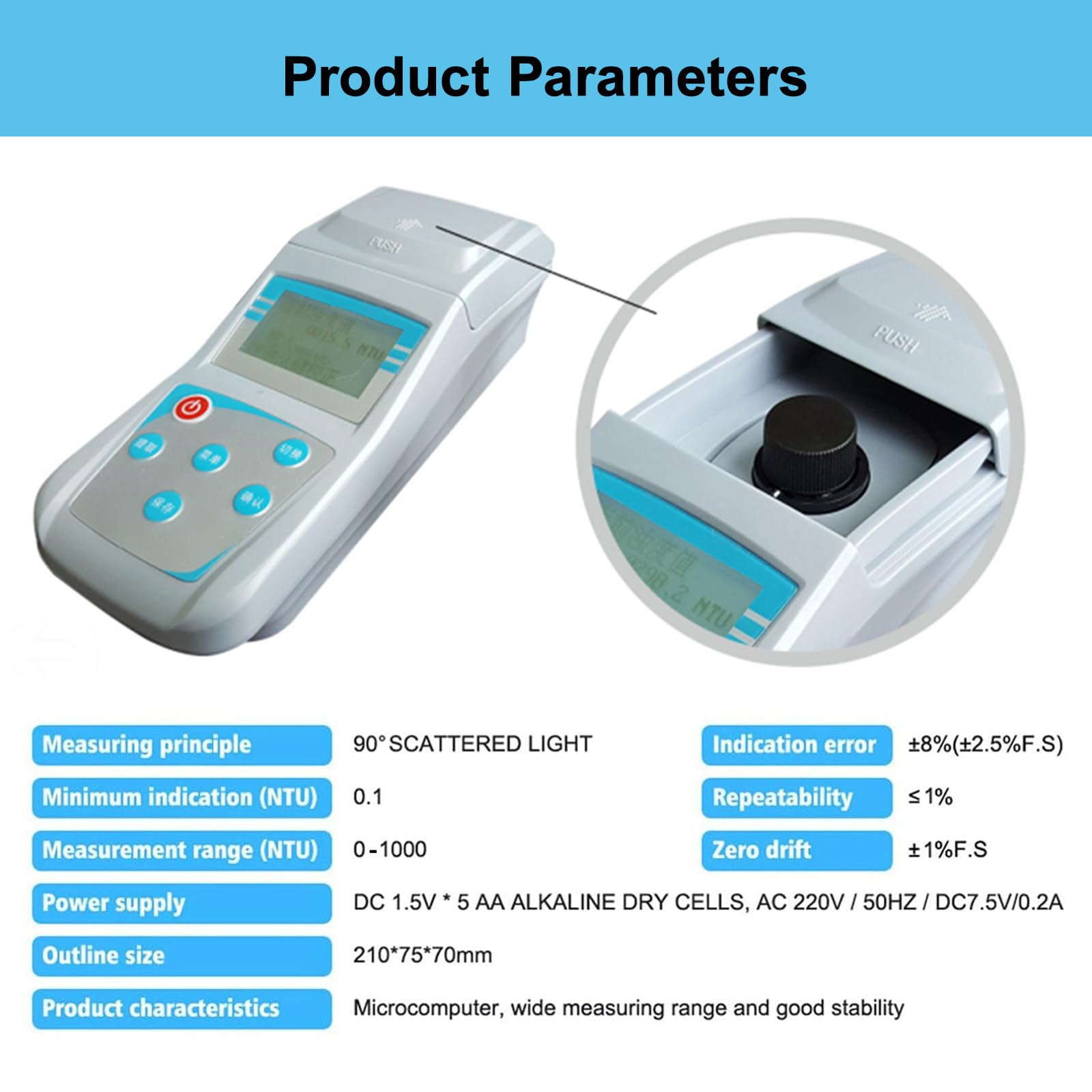Turbidímetro con Pantalla Digital, Turbidímetro para Aguas Residuales para Probar La Calidad del Agua De Piscinas/Peceras, Rango De Medición De 0 A 1000 NTU, con 3 Botellas De Muestra