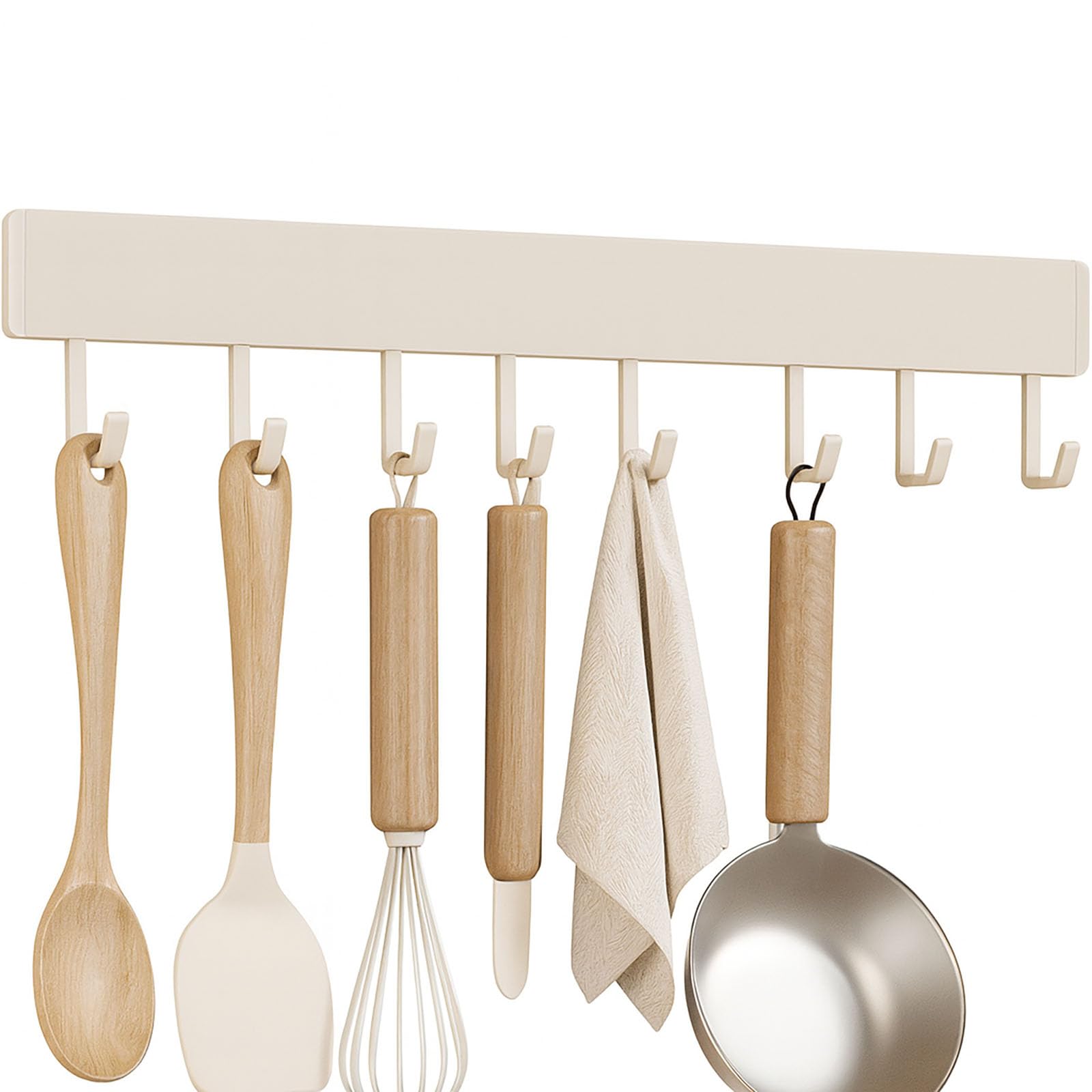 Colgador Utensilios Cocina Sin Taladro Barra De Pared Con Ganchos Organizador Multifuncional Móvil 40/50cm Para Cocina Baño Entrada Dormitorio (White-50cm)