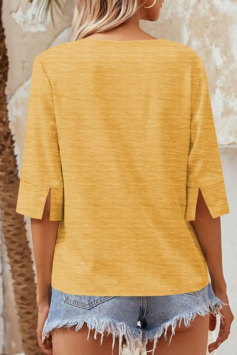 Grlasen Women Fashion Half Sleeve V-Neck T-Shirt Solid Loose Basic Tops - Image 3