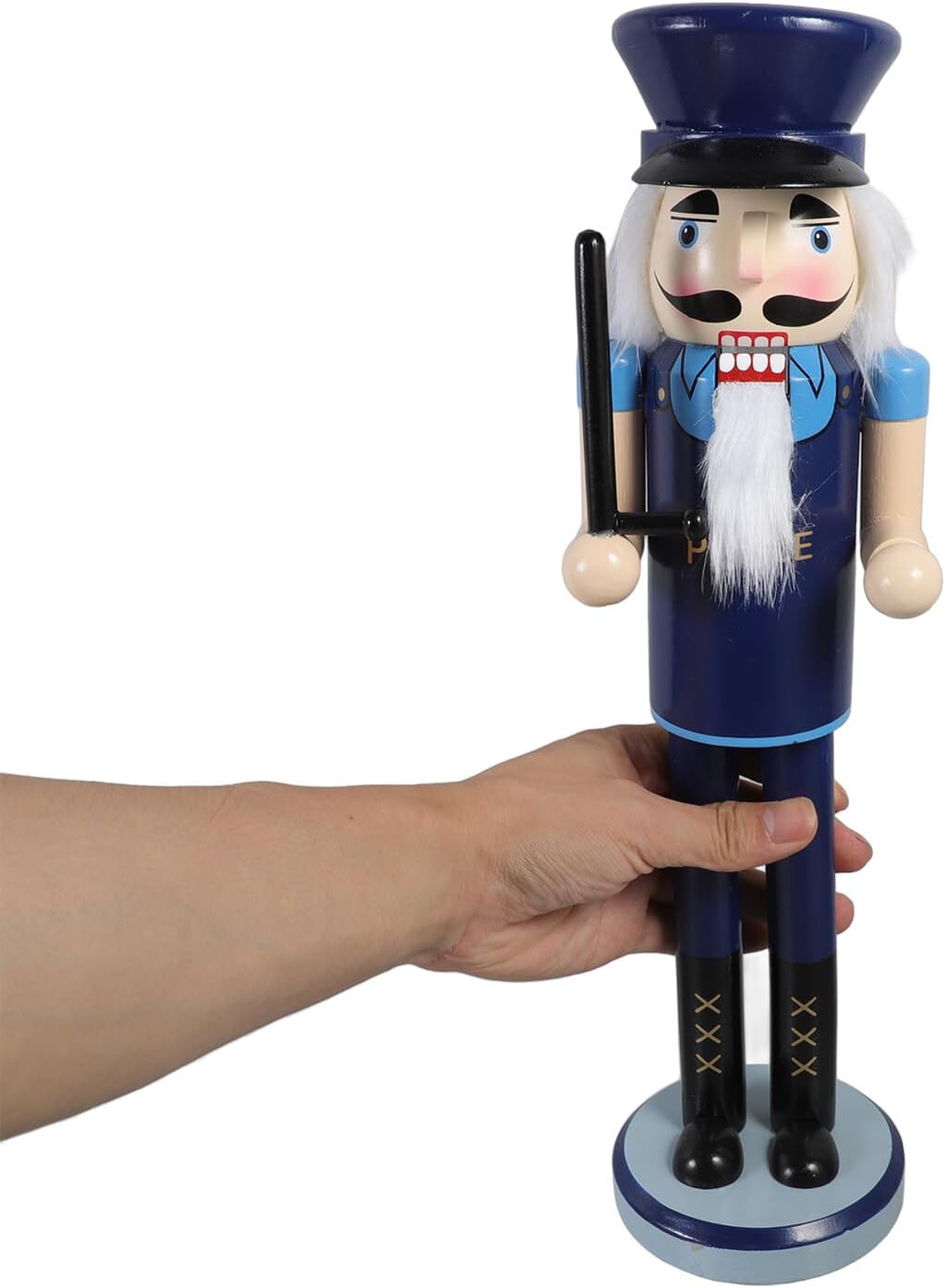 38cm Wooden Police Nutcracker Figure Hand-Painted Christmas Nutcracker Decor Festive Holiday Ornament for Home and Party Decoration