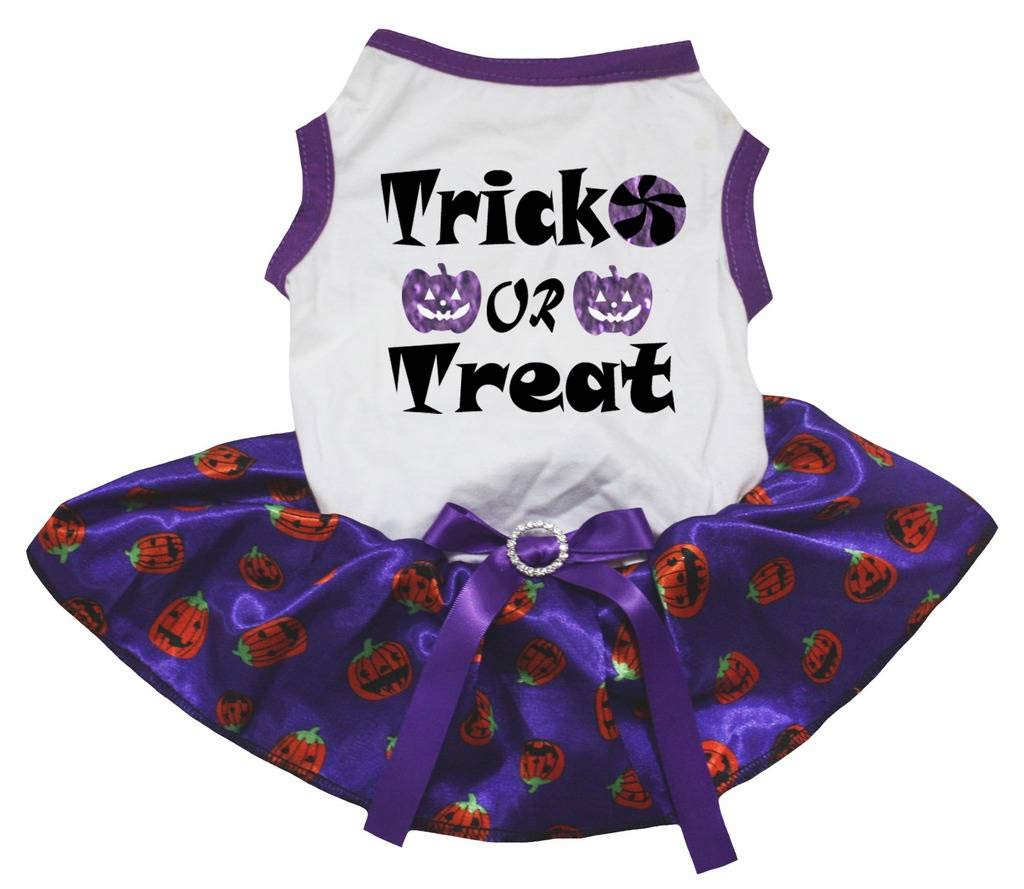 Robe chien chiot Halloween citrouille XL haut de gamme blanc violet