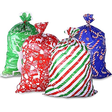 KKBES 4 Pieces Christmas Giant Gift Bags Extra Large Gift Bag 54.3"x36.2" Jumbo Christmas Bags for Large Gifts Kids Toys Goodie Supplies with Name Cards and Ties Cover