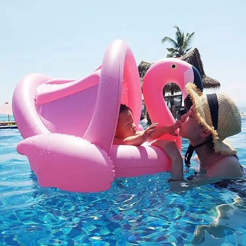 Miniatura 2 de Flotador de piscina para bebés con dosel, anillo de natación inflable de flamenco, flotadores de piscina infantil, juguetes para bebés, niñas y