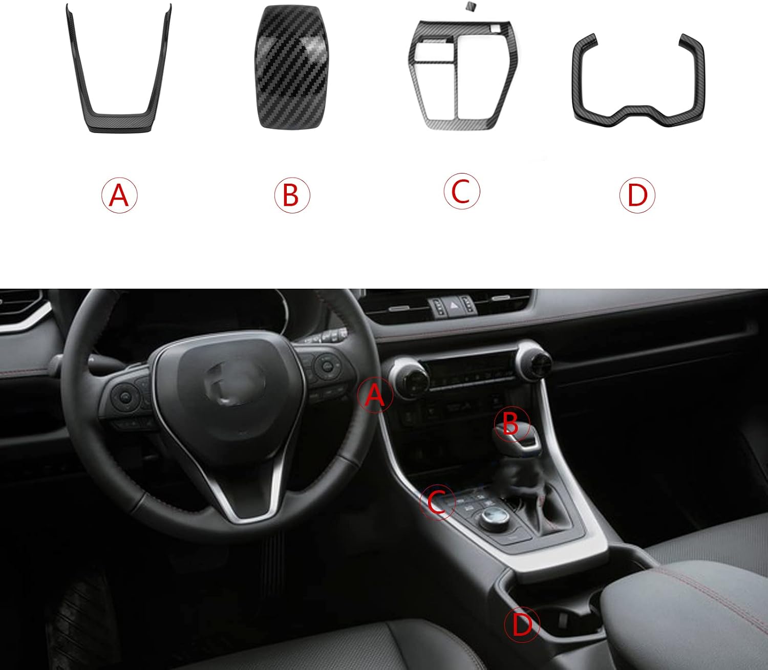 x xotic tech Set Carbon Fiber Style Center Console Gear Shift Box Water Cup Holder Accessories Cover Trim Combo Kit, Compatible with Toyota Rav4 2019 2020 2021 2022 2023 2024 2025