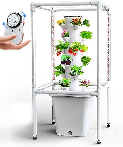 Hydroponics Growing Tower Kits, 25/30 Vertical Garden Planter Indoor Smart Garden Kit with LED Grow Light, Fruits and Vegetables Aeroponic Tower with Hydrating Pump, Timer, Automatic Watering (Size