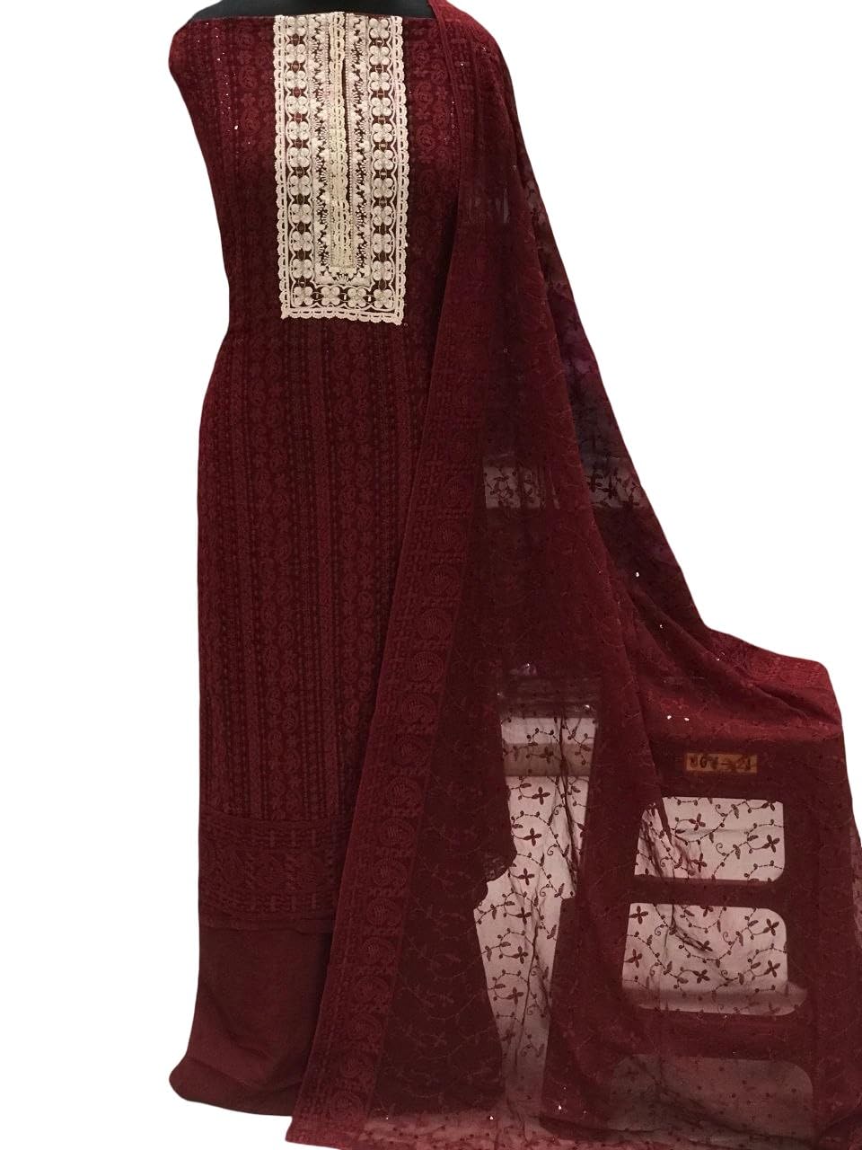 Premium Georgette Chicken Neck Organza Handwork Patch Suit with Heavy Work Dupatta-picture-34