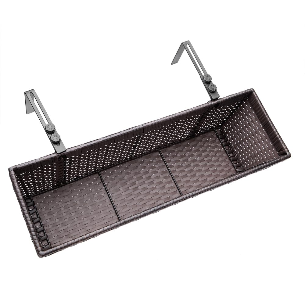 Casaria® Blumenkasten 4er Set 11 Liter Montagehalterung Indoor Outdoor Geländerkasten Balkonkasten Pflanzkasten braun