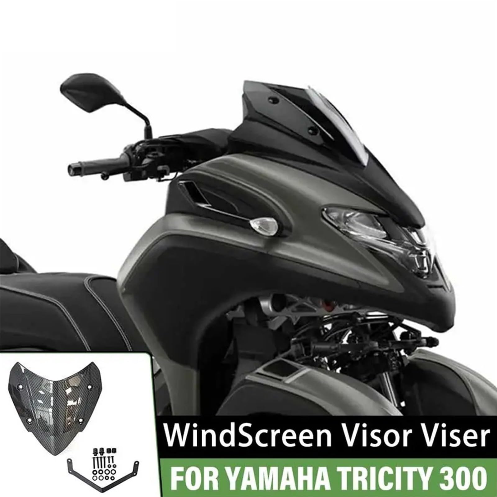 Deflektor motocykla Osłona przednia szyby motocyklowej, deflektory wiatru Viser Visor pasujące do YAMAHA Tricity 300 Tricity 300 2020-2025 spojler przedłużający szyba przednia(Black)