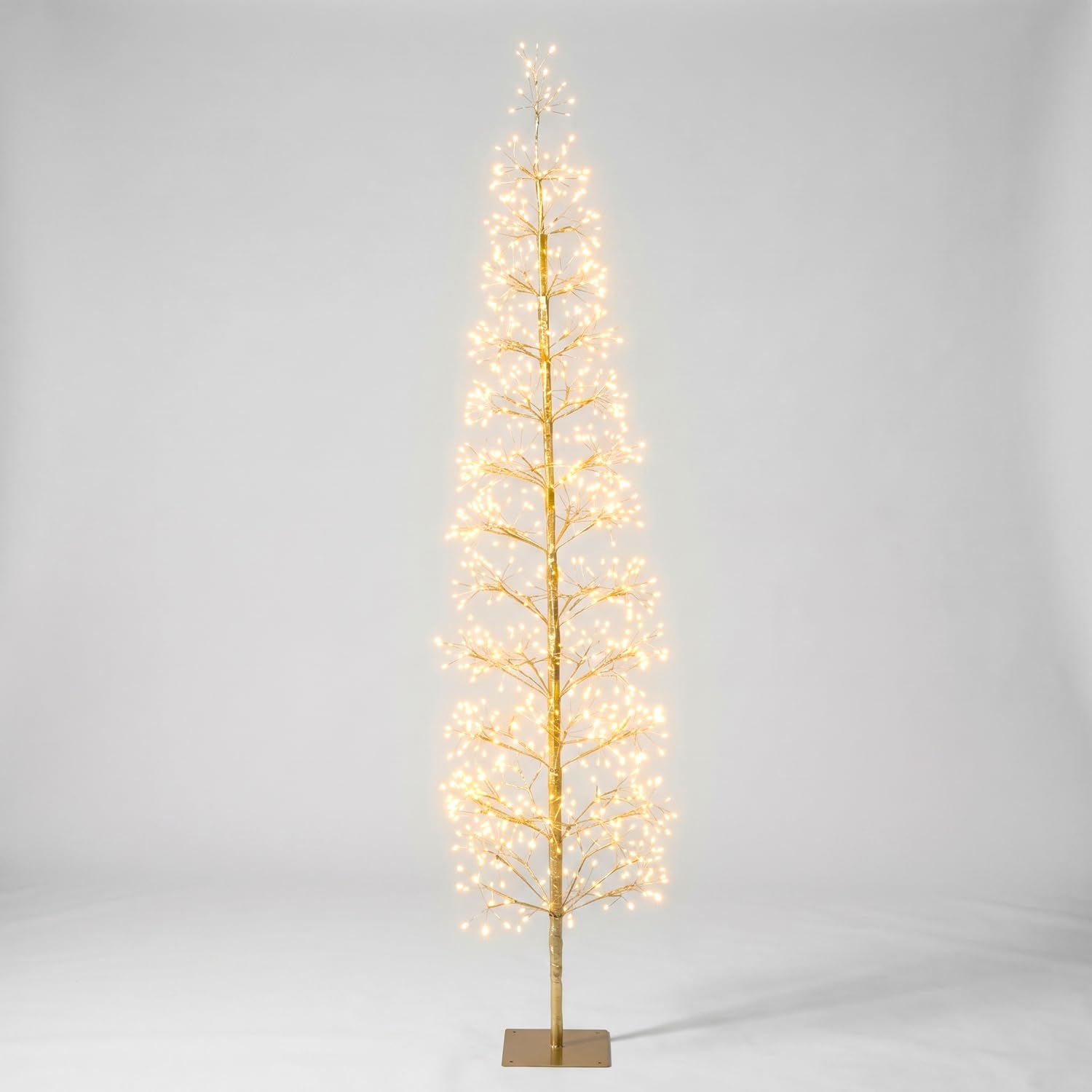 Albero di Natale Faggio Slim Luminoso 1080 LED Struttura Oro Altezza 180 cm
