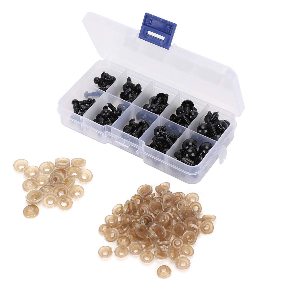 100 Pieces 6-12mm Safety Eyes,Black Safety Eyes with Washer for Doll Making,Crochet Safety Eyes Hand Made DIY Crafts