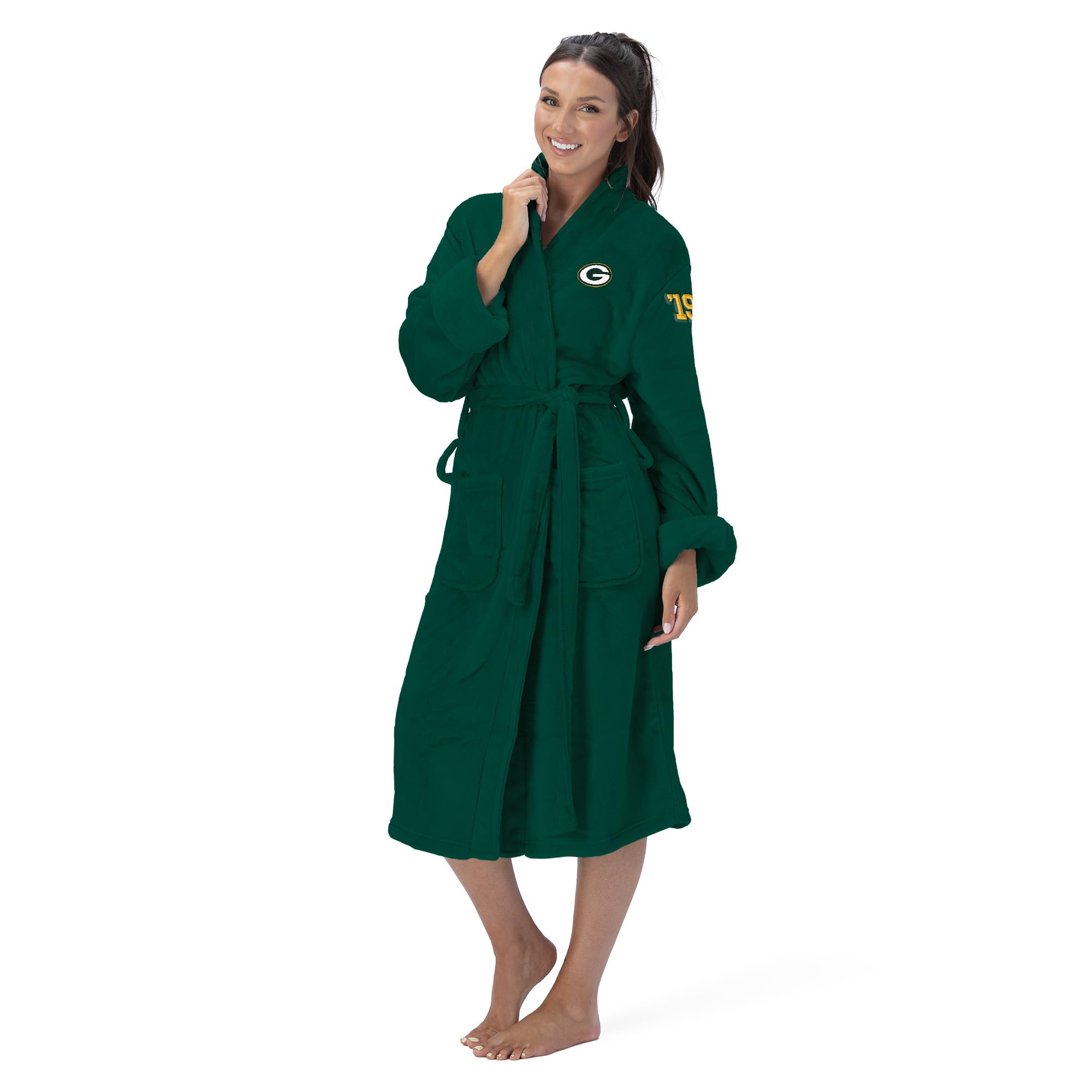 NORTHWEST The Company Official NFL Green Bay Packers S/M Silk Touch Bath Robe with Number, Dark Green, 25" x 47"