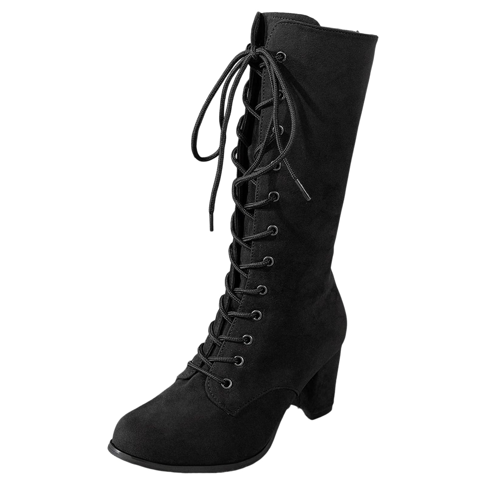 Womens Combat Riding Platform Knee High Boots Lace Up Fall Winter Mid Calf Chunky Heel Gothic Motorcycle Boots