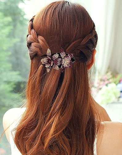Miniatura 2 de Clip de pelo de diamantes de imitación de doble flor para mujer, pinzas de pelo de lujo de cristal, accesorios decorativos largos gruesos para el