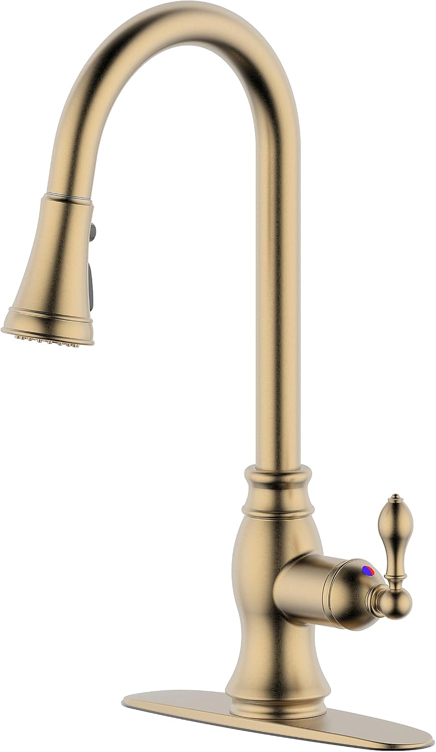 Brushed Gold Kitchen Sink Faucet,Single Handle Pull-Down Kitchen Faucet,with Deck Plate for Farmhouse, Camper, Laundry, Rv, Bar, 1 Hole or 3 Hole Installation,FK-258-BG