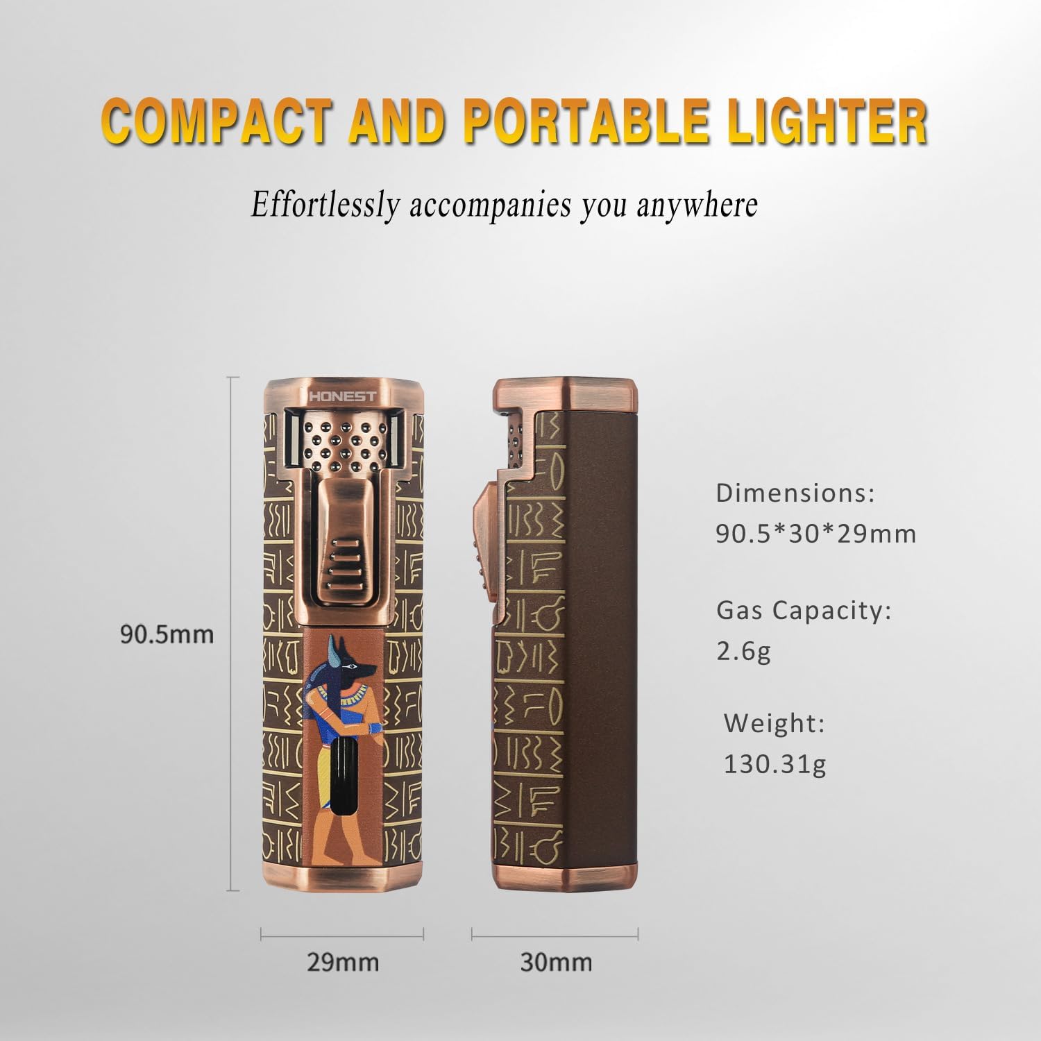 HONEST Torch Lighter Single Power Jet Flame Butane Lighter Windproof Lighter Mens Gifts Lighter for Candle Camping Family Use (Brown C)