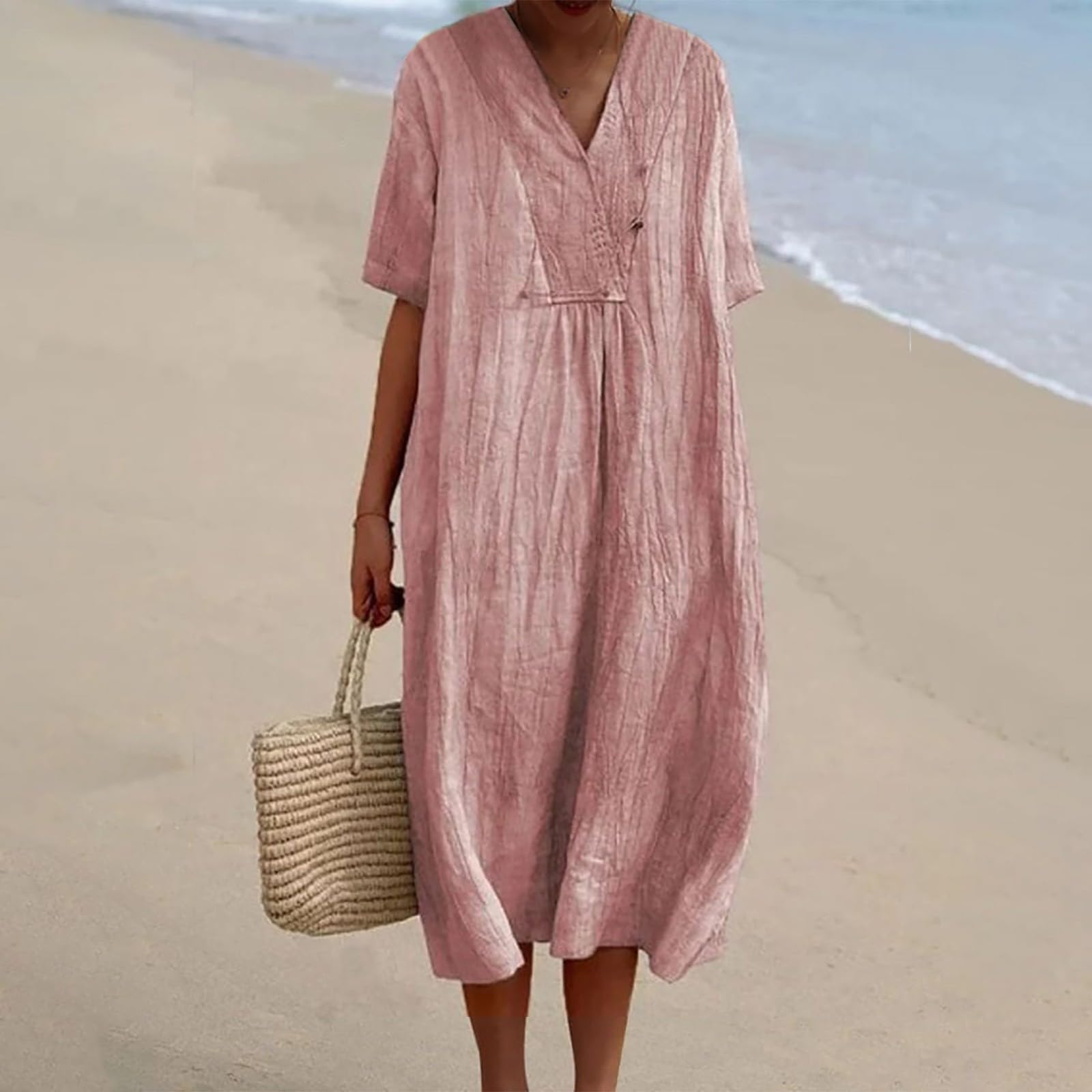 Abiti Donna Lunghi/Corti/Midi con Scollo a V/Scollo Rotond,Manica Corta/Senza Maniche,Vestiti Estivi con Tasche Abito Donna Estivo Elegante Fresco e Versatile