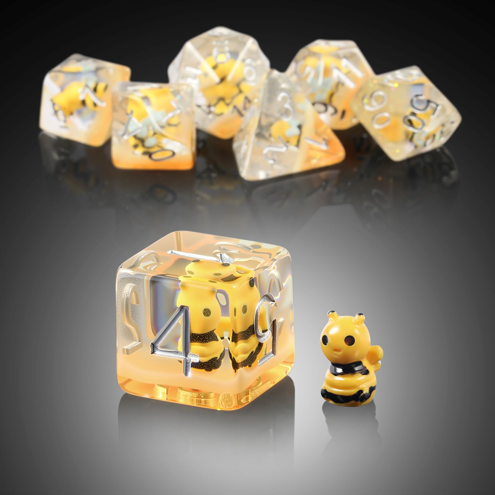 Bee D&D Dice,DNDND 7PCS Resin DND Dice Set including Velvet Bag for Dungeons and Dragons Role Playing Games and Tabletop Games(Bee) - Image 2