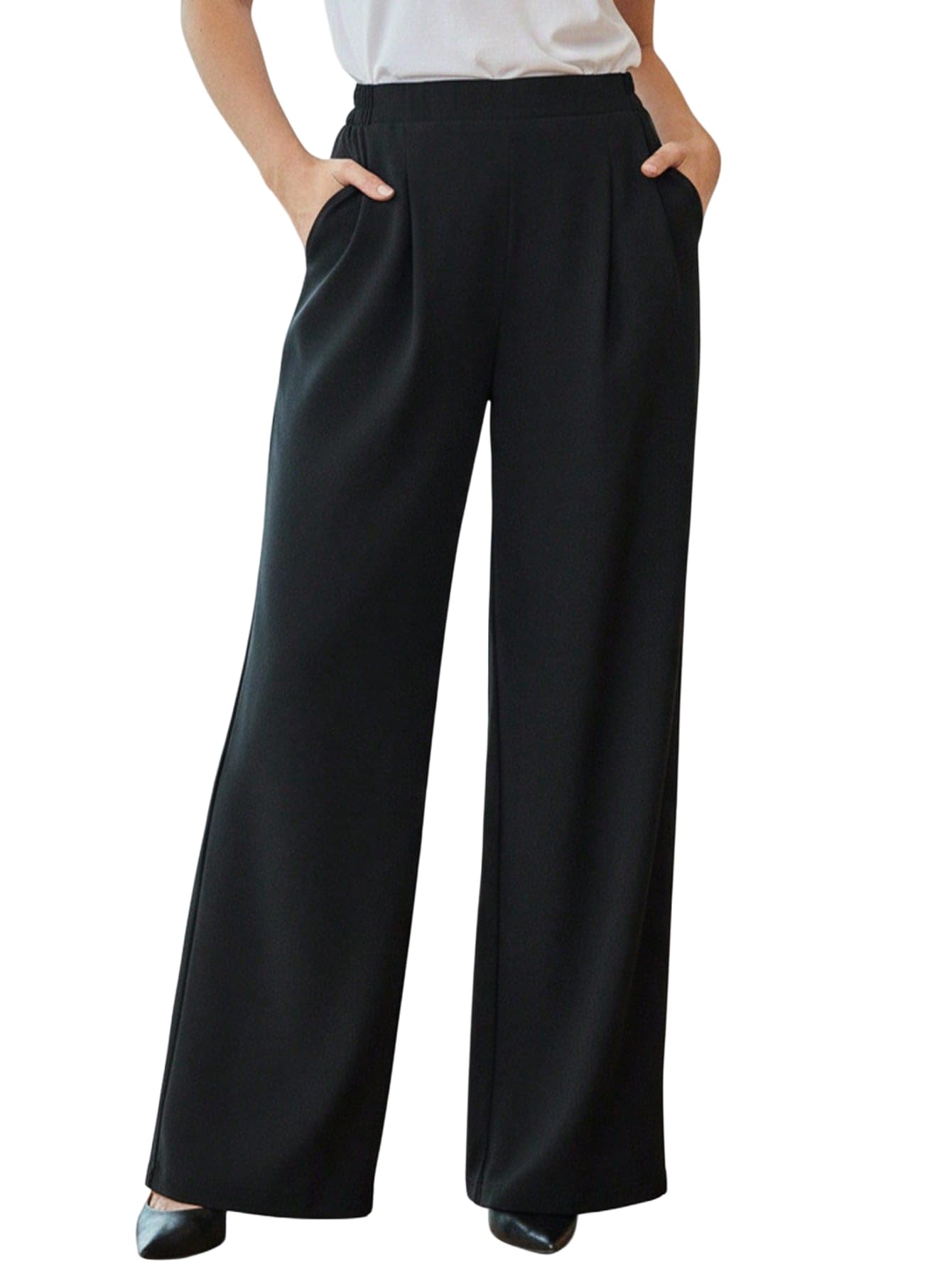 Womens High Waisted Wide Leg Pants Dressy Casual Work Office Trousers with Pockets
