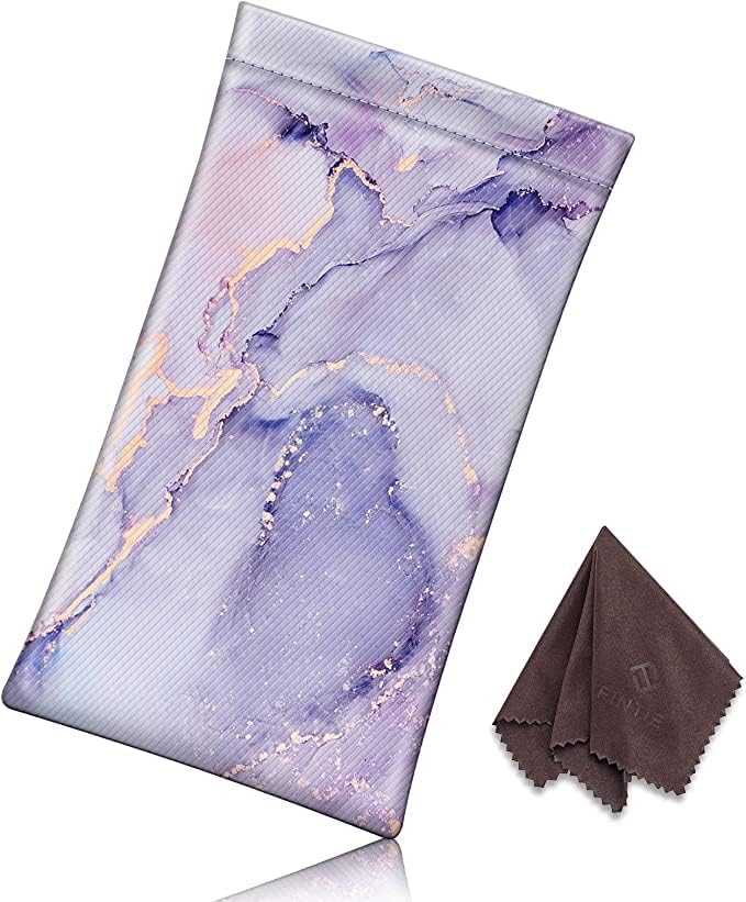 [2 Pack] Fintie Eyeglasses Pouch with Cleaning Cloth, Portable Squeeze Top Leather Glasses Case Sunglasses Bag, Glittering Marble + Lilac Marble - Image 4