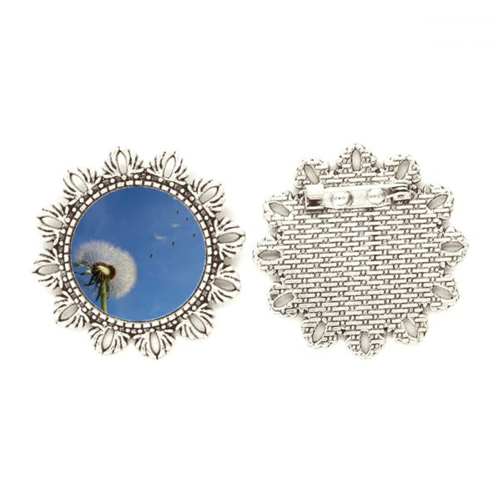 Broche de plata de diente de león azul cielo en talla medium 4