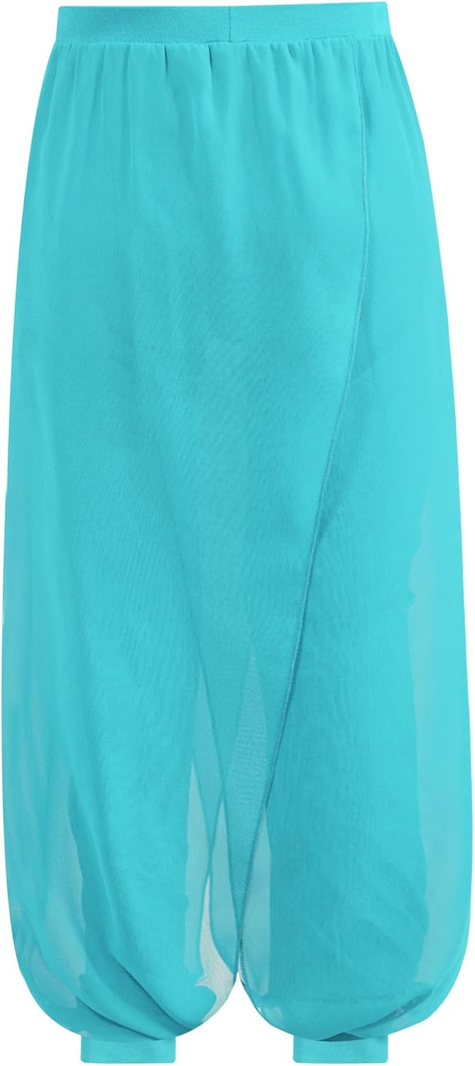 Hularka Kids Girls Chiffon Harem Pants with Side Slit Practice Sports Yoga Indian Belly Dance Trousers for Performance
