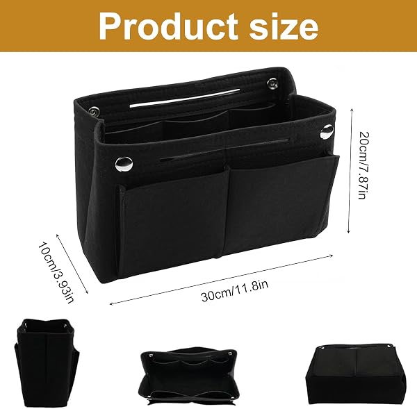Organizer da Borsa Interna in Tessuto di Feltro 30x10x20cm, Organizer Borsa Donna con Scomparti Multipli (Nero) - 2