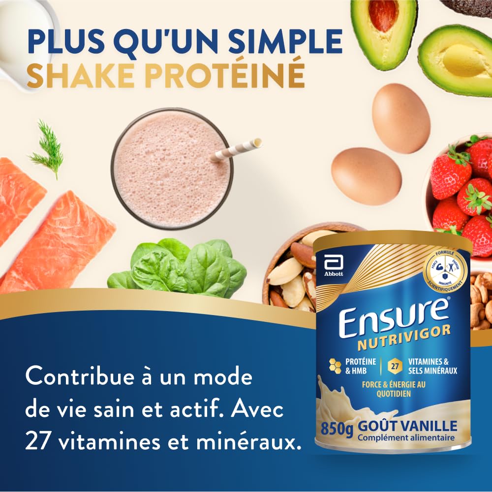 Ensure NutriVigor - Complément alimentaire avec protéines, 27 vitamines et minéraux et HMB - Pour une alimentation saine et équilibrée - Vanille- 1 x 850 g